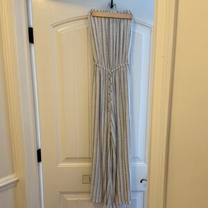 Blue Life Striped Jumpsuit in White and Gray